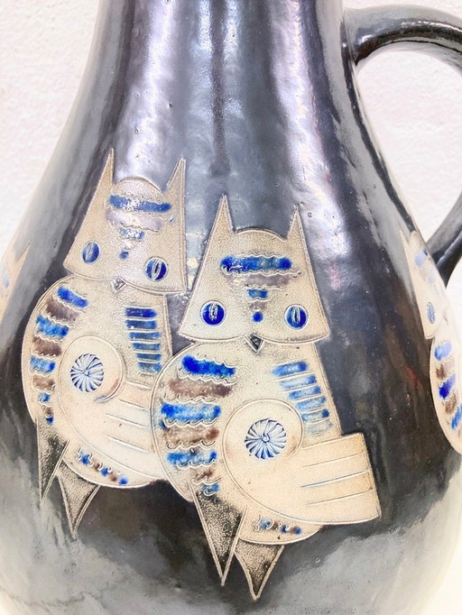 Large floor vase pottery Mühlendyck 1990 owl decoration