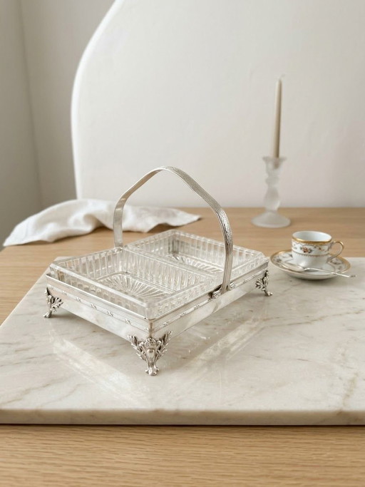 Raro servitore doppio gufo Art Nouveau Saglier Frères e cristallo Bayel 1900