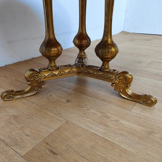 Round Vintage Regency Coffee Table with Marble Onyx Top 89cm – Brass (photo 6 of 10)