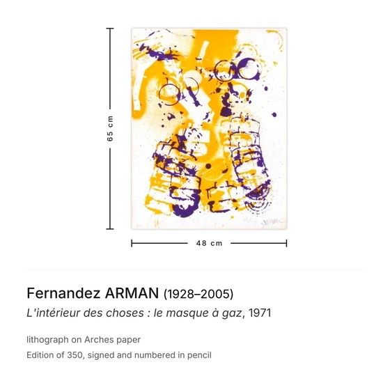 Image 1 of Fernández ARMAN El interior de las cosas: La máscara de gas Litografía firmada 1971
