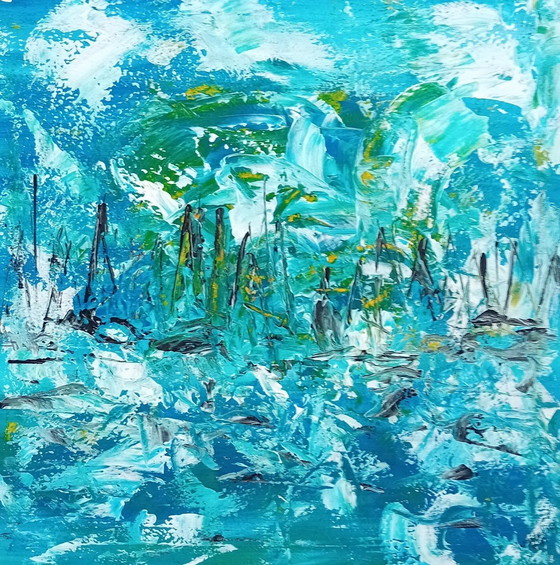 Image 1 of Abstrakte Malerei (Boote, Segel) 40x40x3