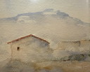 Aquarel Provenza Mont Ventoux (?). Kunstenaar onbekend. 1950