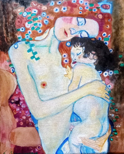 T. van Steenbergen D'après Gustaf Klimt, petite peinture à l'huile