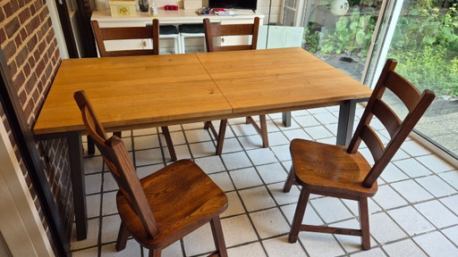 Juego de 4 sillas de comedor vintage holandesas de roble macizo estilo brutalista – Artesanía holandesa