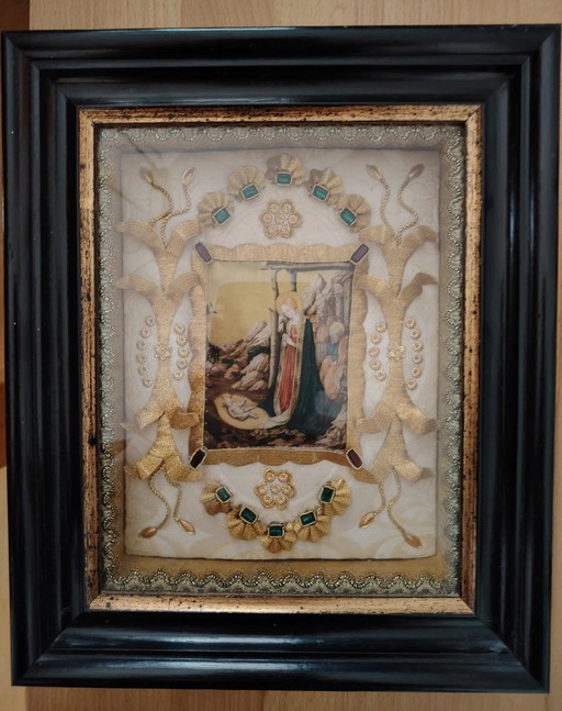 Votive plaque, 3D vintage monastery handmade by Benedetto Bonfigli, Religious folk art