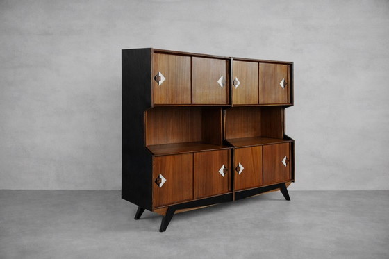 Image 1 of Vintage Deens teakhouten dressoir uit het midden van de 20e eeuw met handgeschilderd patroon, jaren 1950