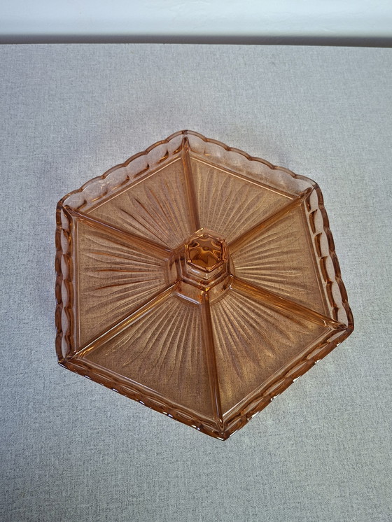 Image 1 of Plateau d'apéritif Val Saint Lambert art déco