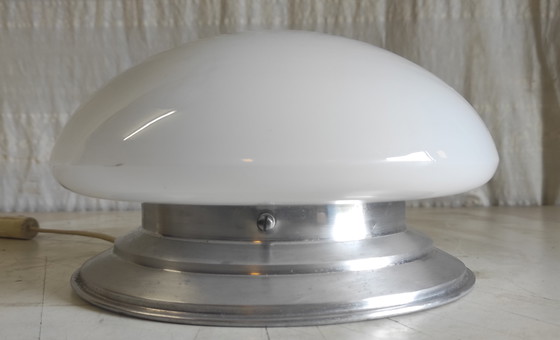 Image 1 of Bauhaus style ceiling or wall light with XL opaline globe shade - mid-20th century