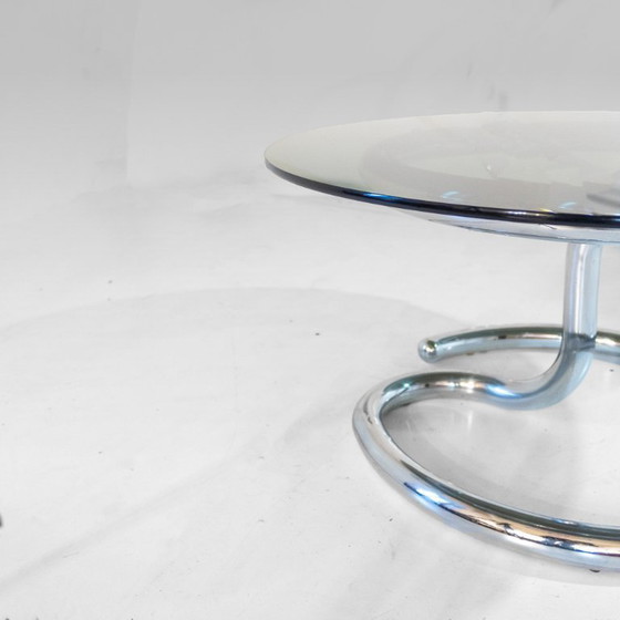 Image 1 of 1x Tavolino Cobra di Giotto Stoppino, metallo cromato e vetro fumé