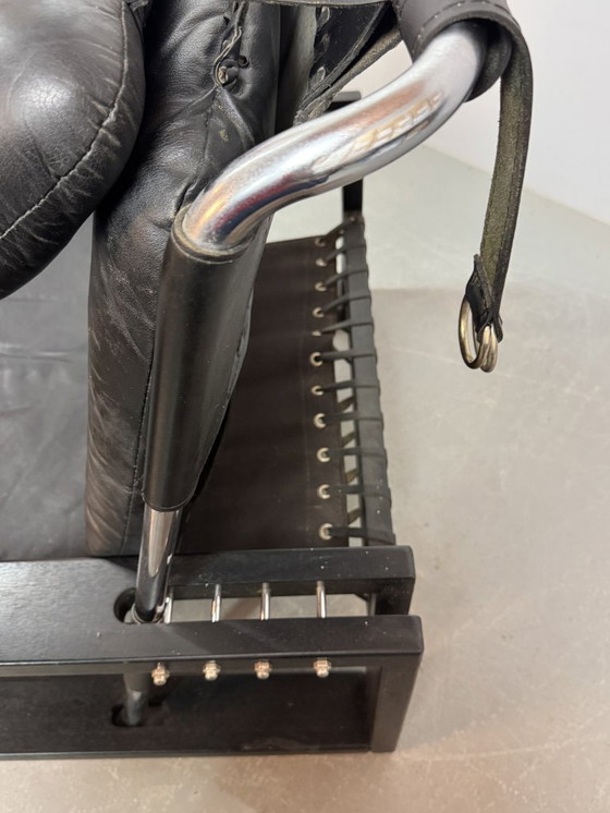 Image 1 of Beautiful black leather Brutalist armchair, designed by Sonja Wasseur. Amsterdam, Netherlands, 1970s.