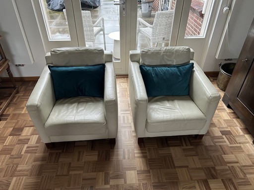 Fauteuils Jan des Bouvrie - cuir blanc - lot de 2