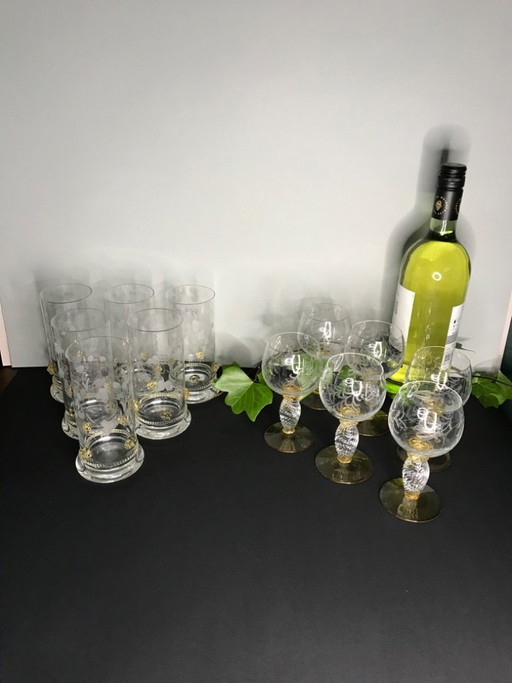 6 verres à eau Theresienthal / Très rares / 6 gobelets Pieroth – glazen karaffen, Crystal, Glass (photo 2 of 5)