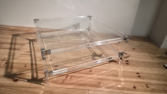 Vintage Coffeetable, Plexiglas Met 2 Glazen Leggers '80's – Salontafels (photo 12 of 15)