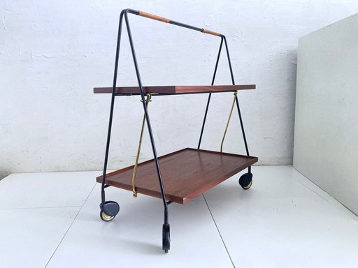 Folding teak serving trolley from Ilse Möbel 60s design
