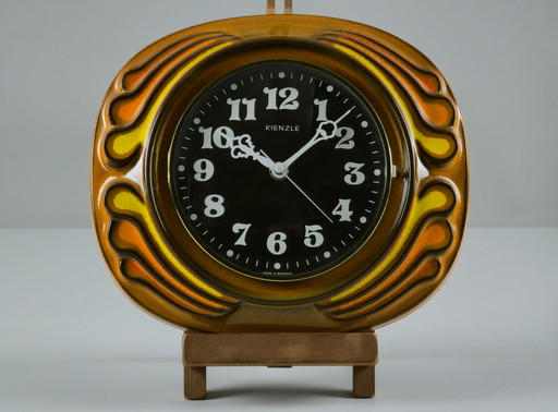 1970 Vintage KIENZLE Fat-Lava Glazed Ceramic Wall Clock - West Germany Wave-Like Wall Clock.