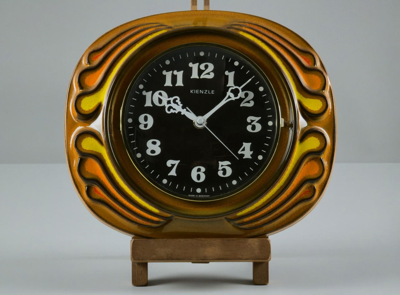 1970 Vintage KIENZLE Fat-Lava Glazed Ceramic Wall Clock - West Germany Wave-Like Wall Clock.