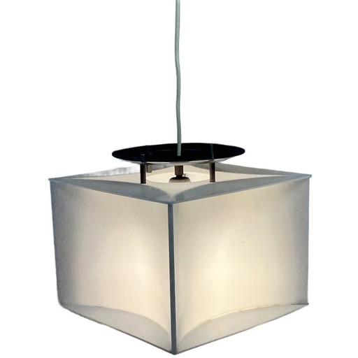 Lampada a Sospensione Cubo Bianco Vintage, Space Age, Anni '70