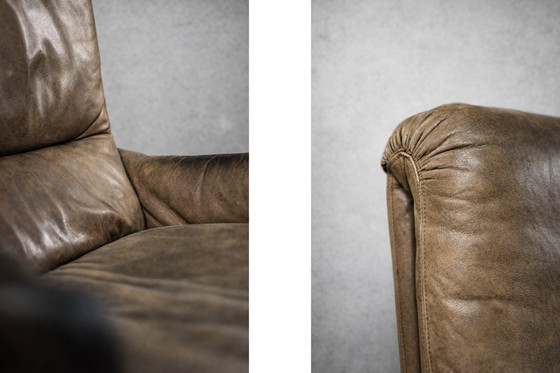 Image 1 of Vintage Mid-Century German Modern Brown Leather Lounge Swivel Chair from Musterring, 1960s