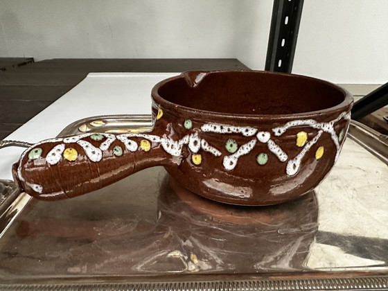 Image 1 of Caquelon antico di Digoin in gres dipinto a mano e smaltato