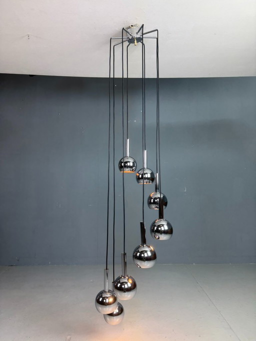 Lustre cascade Wortmann & Filz chrome, space age années 1970