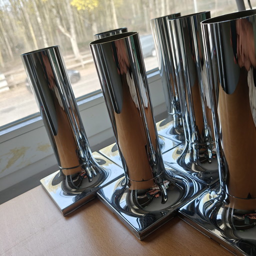 Set of 6 Large Staff Leuchten Chrome Wall Lamps – Space Age Design, Germany 1970s