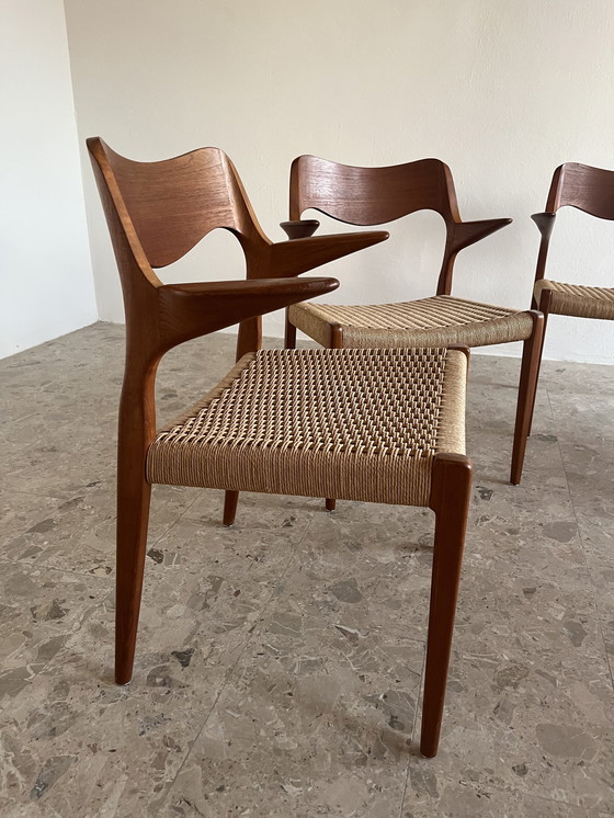 Image 1 of 5x Original "Niels Otto Møller Model 55" Armchair Teak Paper Cord J.L. Møllers!!