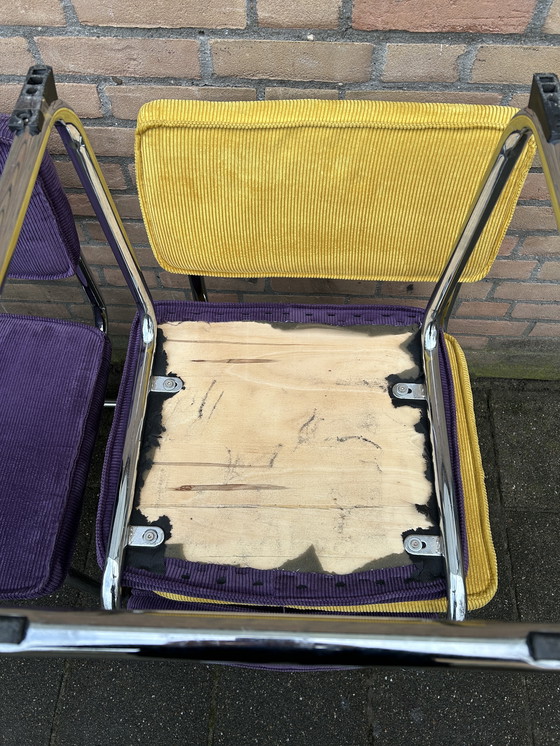 Image 1 of 4 sedie in tessuto a coste con struttura tubolare cromata