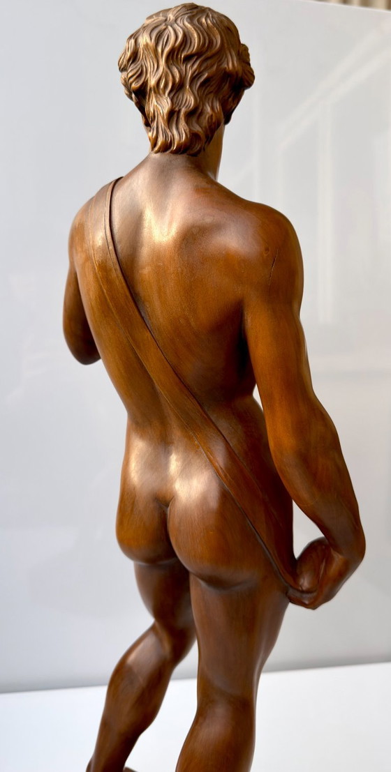 Michelangelo David Sculture in Legno Intagliate a Mano 65 cm Statua Vintage Foglia di Fico (photo 21 of 23)
