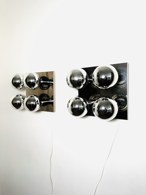 LUMIÈRE CARRÉE POUR MURAUX ET LUMIÈRES EN PLAQUE DE CHROME PAR MOTOKO IISHI POUR STAFF LEUCHTEN, ALLEMAGNE, années 1970