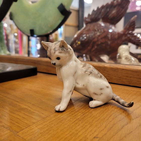 Image 1 of „Katzen“-Figur, emailliertes Porzellan, Lladró-Stil, 20. Jahrhundert – Spanien