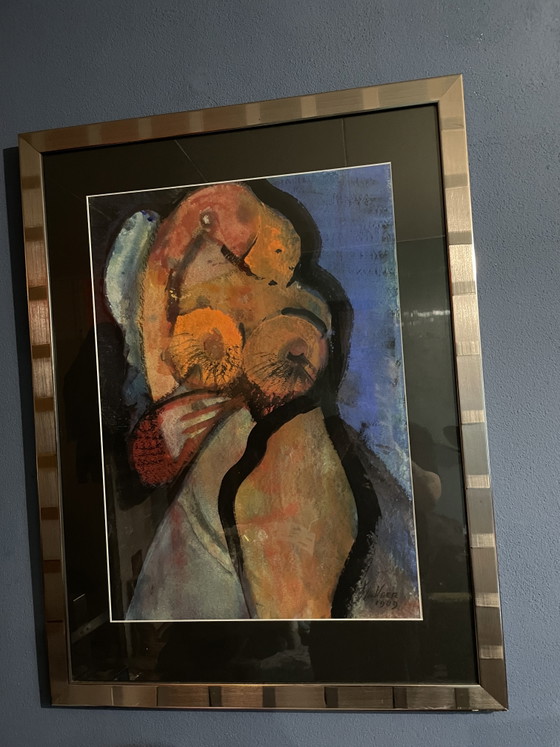 Image 1 of Large work by artist Veer 1989 Haarlem abstract and nude female signed same as the 2 small works from the inheritance