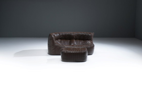Image 1 of Zeldzame bruine leren Aralia loungebank van Michel Ducaroy voor Ligne Roset Frankrijk