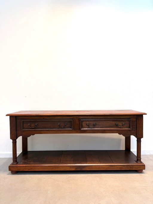 Console/Serveuse ancienne en chêne avec tiroirs – bijzettafels (photo 2 of 8)