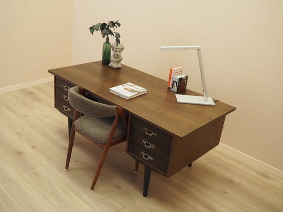 Danish Walnut Veneered Desk with Six Drawers, 1960s – Wood (photo 5 of 12)