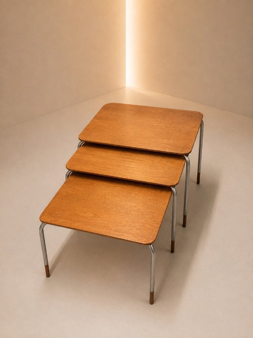 Brabantia Mimiset – Set vintage di 3 tavolini – bijzettafels, Wood