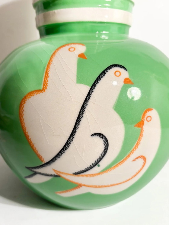 Vase sphérique en céramique verte Pucci Umbertide vintage des années 1940 avec bord évasé (photo 8 of 13)