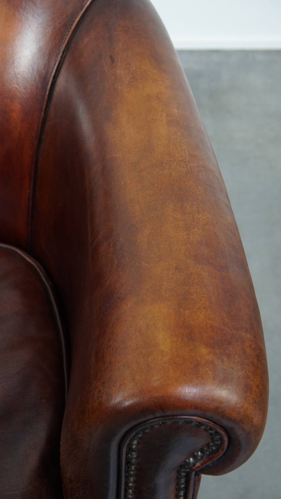 Image 1 of Fauteuil club en cuir de mouton couleur cognac