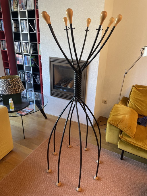 Original Zanotta Octopus Garderobenständer Schwarz – kapstokken, Chrome, Wood