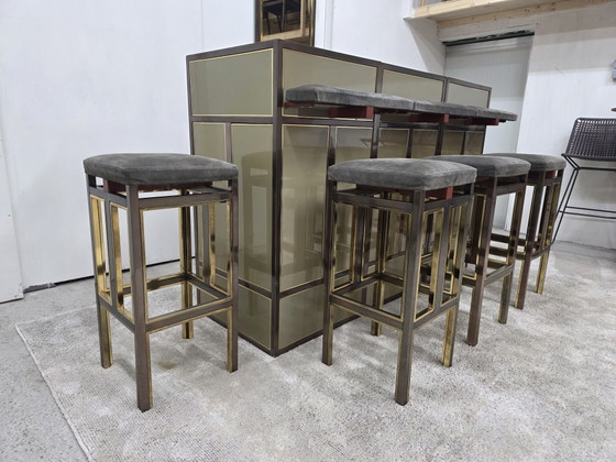 Belgo Chrom bar + mirror 70/80s Hollywood Regency, Belgochrom, Liquor cabinets, Brass, Aluminium, Beige (photo 5 of 8)