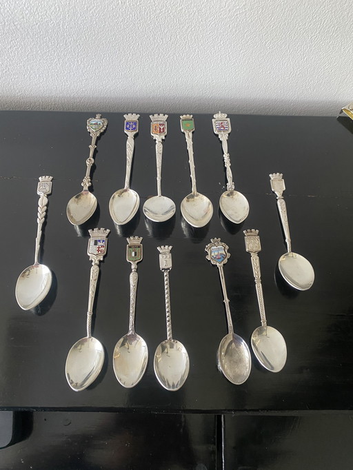 Set of 12 small vintage silver souvenir spoons