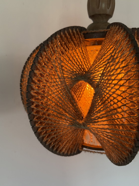 Image 1 of Vintage Danish pendant lamp in glass, wool & wood ‘60s