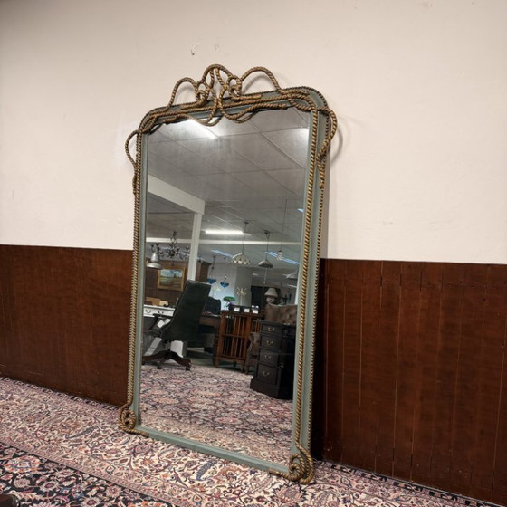 Large Antique English Maritime Mirror with Ship's Knot – Glass, Wood (photo 2 of 10)