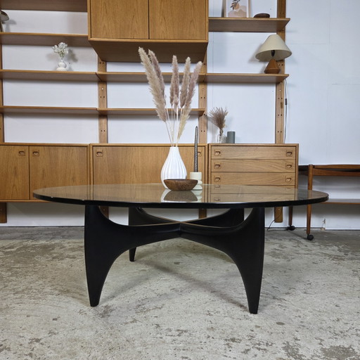 Vintage jaren 50-60 space age design salontafel glas en hout