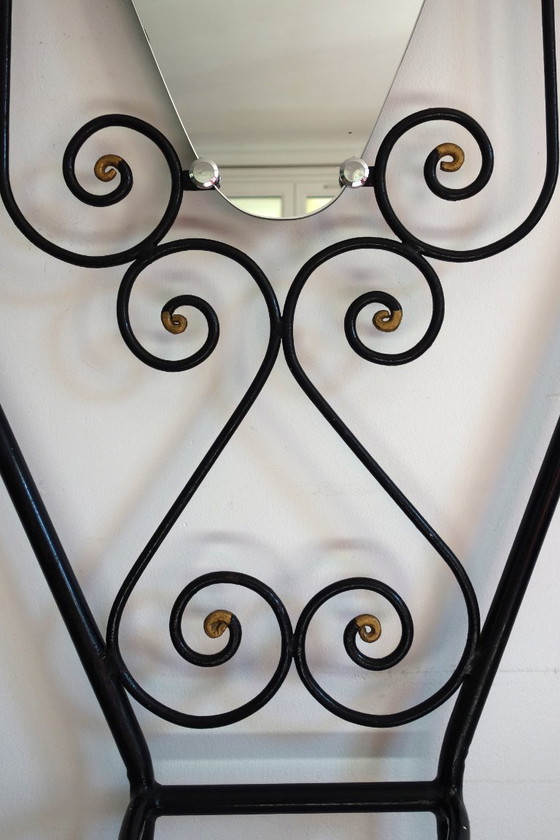 Image 1 of Art Deco Iron Coat Rack with Mirror, 1930s