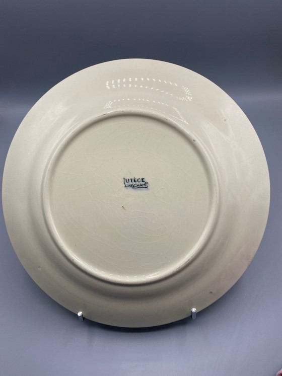 Grande piatto antico Longchamp, con decorazione stampata verde Lutèce – Oggetti decorativi (photo 4 of 5)