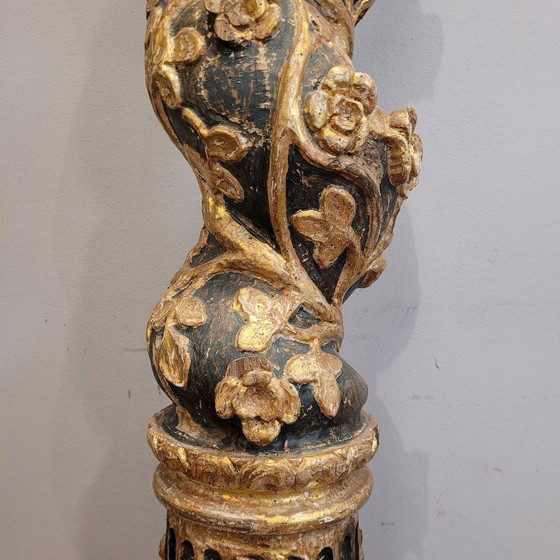 Image 1 of Sculpture, carving "Solomonic Column", carved, gilded and polychromed wood, 18th century – Spain
