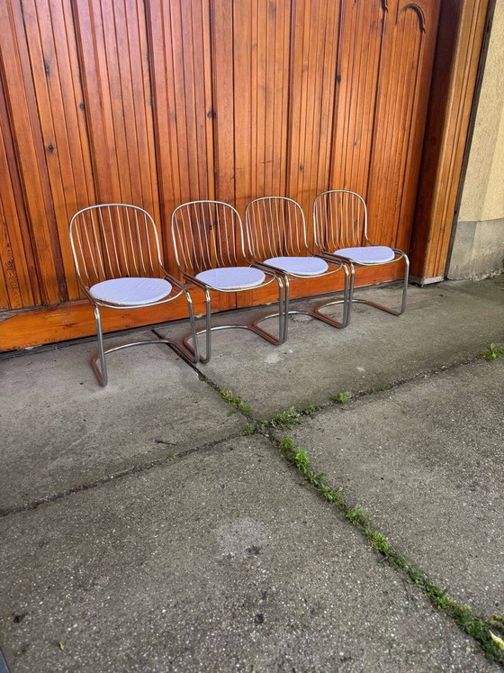 Italian Dining Chairs by Gastone Rinaldi, 1970s, Set of 4, Metal, Chrome, Italian Design (photo 7 of 8)