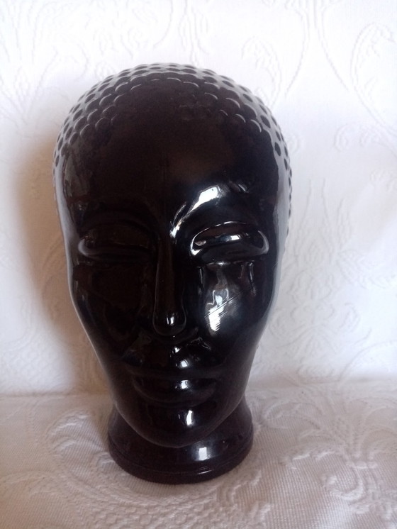 Image 1 of Black Glass Mannequin Head Design after Piero Fornasetti 70s