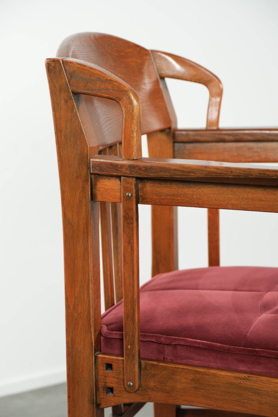 Image 1 of Art Nouveau/ Jugendstil design Schuitema dining chair/occasional chair with luxurious red fabric upholstery