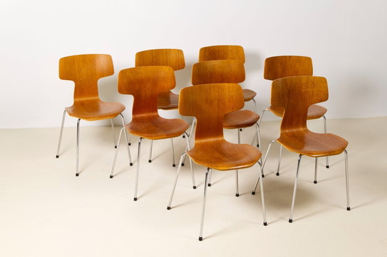 Image 1 of 8x Teak T Chairs by Arne Jacobsen, Fritz Hansen, 1980s